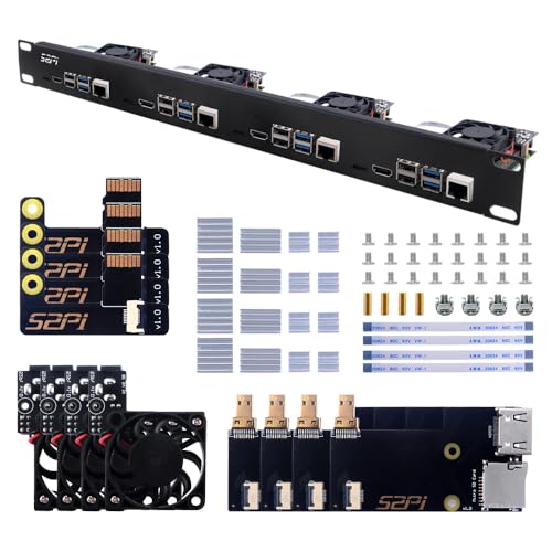 GeeekPi 1U Rack Kit für Raspberry Pi 4B, 19" 1U Rackmount Unterstützt 1-4 Einheiten mit 4 Raspberry Pi Lüftern, Kühlkörper, Micro HDMI zu HDMI Boards, TF Karte zu FPC Boards für Raspberry Pi 4B von GeeekPi
