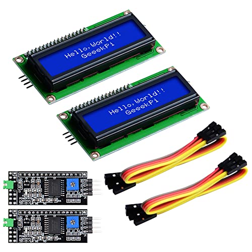 GeeekPi 2-Pack I2C 1602 LCD-Anzeigemodul 16X2 Charakter Serial Blue Backlight LCD-Modul für Raspberry Pi Arduino STM32 Heimwerkerprojekt Nanopi BPI Tinker-Board Elektrische IoT von GeeekPi