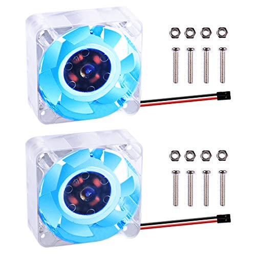 GeeekPi 2PCS Raspberry Pi 4 Lüfter DC 5V Brushless CPU Lüfter mit Blauer Hintergrundbeleuchtung 40x40x10mm, für Raspberry Pi 4 Modell B, 3B +, Raspberry Pi 3/2 Modell B(Blau) von GeeekPi