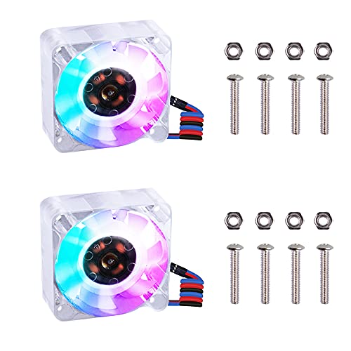 GeeekPi 2PCS Raspberry Pi 4 Lüfter DC 5V Brushless RGB CPU PWM Lüfter mit Blauer Hintergrundbeleuchtung 40x40x10mm,für Raspberry Pi 4 Modell B, 3B +, Raspberry Pi 3/2 Modell B(Gefärbt) von GeeekPi