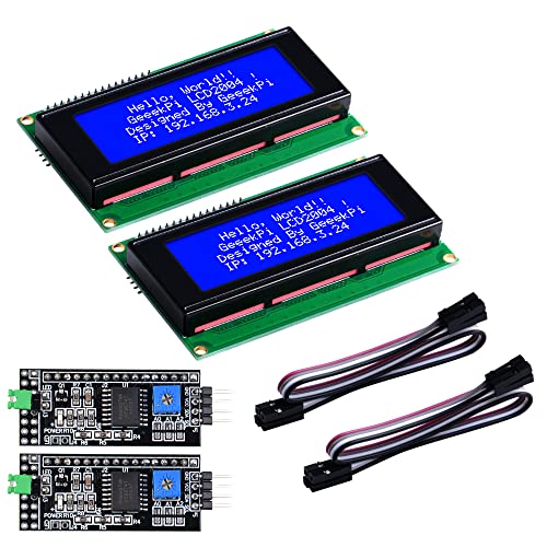 GeeekPi 2Pack IIC/I2C 2004 20x4 Character LCD Module Display Blue Backlight, Support I2C Protocol, LCD 2004 Module Shield für Arduino UNO Raspberry Pi von GeeekPi