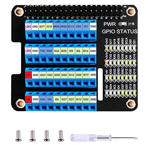 GeeekPi Raspberry Pi GPIO Screw Terminal Block Breakout Board HAT with GPIO Status LED, Raspberry Pi GPIO Expansion Board Breakout Module for Raspberry Pi 4B/3B+/3B/2B/B+/Pi Zero W/Pi Zero 2 W von GeeekPi