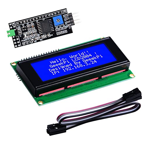 GeeekPi IIC/I2C 2004 20x4 Character LCD Module Display Blue Backlight, Support I2C Protocol, LCD 2004 Module Shield für Arduino UNO Raspberry Pi von GeeekPi