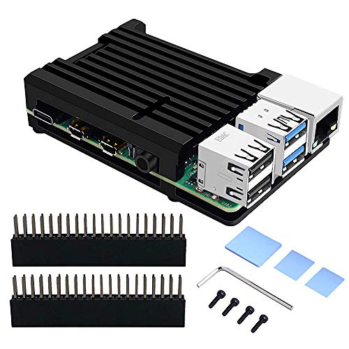GeeekPi Raspberry Pi 4 Case, Raspberry Pi Armor Case mit passiver Kühlung, Raspberry Pi CNC Aluminum Case mit Wärmeableitung Heatsink Thermal Tape für Raspberry Pi 4B (Schwarz) von GeeekPi