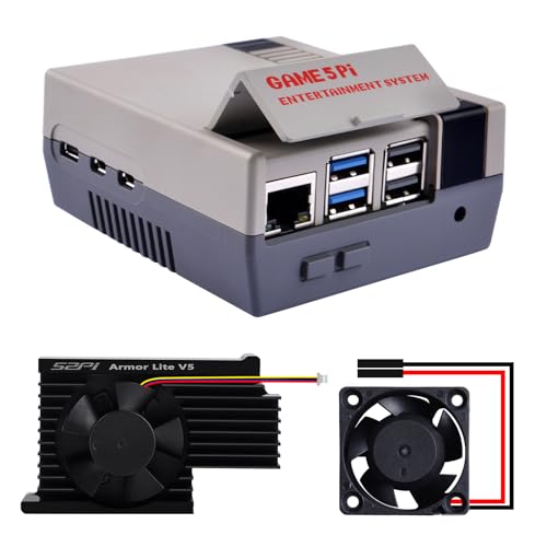 GeeekPi Retro Gaming Gehäuse für Raspberry Pi 5, ABS Gehäuse mit Armor Lite V5 Kühlkörper Lüfter für Raspberry Pi 5, kompatibel mit Active Cooler GeeekPi Retro Gaming Gehäuse für Raspberry Pi 5, ABS Gehäuse mit Armor Lite V5 Kühlkörper Lüfter für Raspberry Pi 5, kompatibel mit Active Cooler von GeeekPi