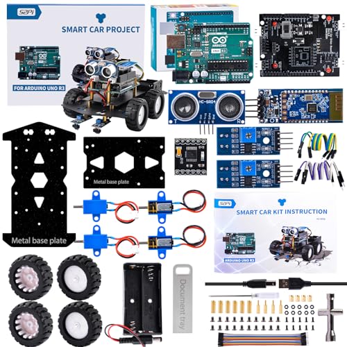 GeeekPi UNO R3 Smart Robot Car Kit Kompatibel mit Arduino IDE Elektronik Baukasten mit Offiziell UNO R3, Line Tracking Modul, Ultraschallsensor, Bluetooth-Modul, DRV8833 Treiberplatine GeeekPi UNO R3 Smart Robot Car Kit Kompatibel mit Arduino IDE Elektronik Baukasten mit Offiziell UNO R3, Line Tracking Modul, Ultraschallsensor, Bluetooth-Modul, DRV8833 Treiberplatine von GeeekPi