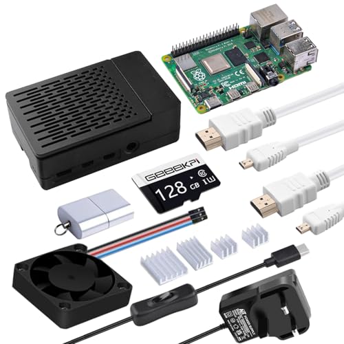 GeeekPi Starter-Set für Raspberry Pi 4 8 GB, inklusive Pi 4 8 GB RAM-Board, 128 GB SD-Karte und Kartenleser, ABS-Gehäuse mit PWM-Lüfter, 5 V 3,6 A Netzteil mit An-/Aus-Schalter, 2 Stück 4K-HDMI-Kabel von GeeekPi