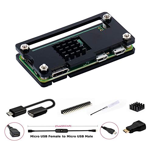GeeekPi für Raspberry Pi Zero 2 W/Zero W Gehäuse, 7 in 1 Basic Starter Kit mit Acryl Pi Zero Gehäuse, 20-poliger GPIO-Header, OTG Kabel, Switch Kabel, HDMI Adapter, Kühlkörper(Schwarz) GeeekPi für Raspberry Pi Zero 2 W/Zero W Gehäuse, 7 in 1 Basic Starter Kit mit Acryl Pi Zero Gehäuse, 20-poliger GPIO-Header, OTG Kabel, Switch Kabel, HDMI Adapter, Kühlkörper(Schwarz) von GeeekPi