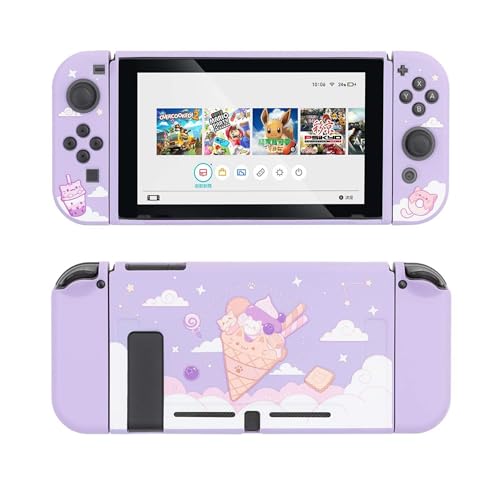 GeekShare Lavender Schutzhülle Kompatibel mit Nintendo Switch, TPU Slim Case Cover Fit Schalterkonsole und Joy-Con (Ice Cream Cat) [Videospiel] von GeekShare