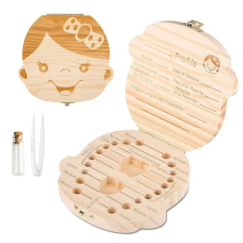 GeekerChip Zahnaufbewahrungsbox für（Mädchen）,für Zahnspeicher und Aufbewahrungskasten für fötales Haar für Andenkengeschenke für neugeborene Babys [Italienische Version] von GeekerChip