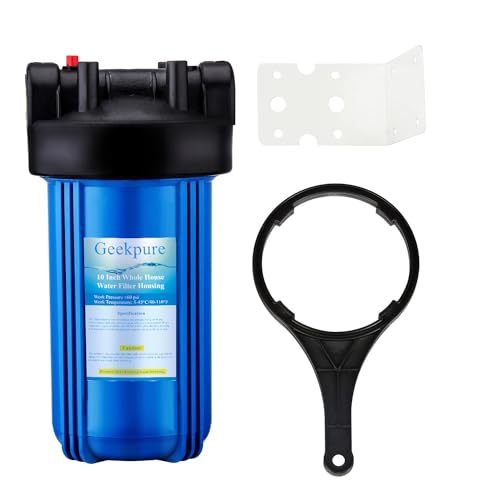 Geekpure 10-Zoll Großes Wasserfilter Gehäuse 1" BSP Auslass/Einlass mit Schraubenschlüssel und Halterung-Blau Farbe-4,5" x 10" (1) von Geekpure