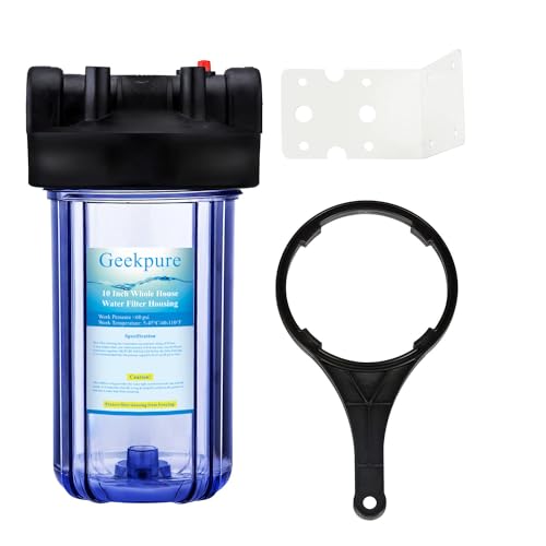 Geekpure 10-Zoll Großes Wasserfilter Gehäuse 1-Zoll BSP Auslass/Einlass mit Schraubenschlüssel und Halterung -4,5 "x 10"-Klar (1) von Geekpure