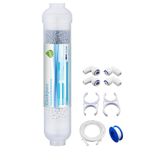 Geekpure 10 Zoll Inline 6 Stufe Alkalischer Wasserfilter Kit pH+ für Umkehrosmosesystem -1/4 Zoll Anschluss von Geekpure