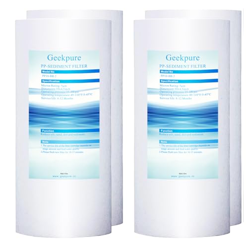 Geekpure 10-Zoll großes Blau PP Sediment Wasserfilterpatrone für ganzes Haus -10" x 4,5"-5 Mikron (Packung mit 4) von Geekpure