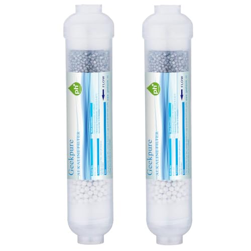 Geekpure 2 x 25,4 cm Inline Alkaline Ersatz-Wasserfilterkartusche pH+ für Umkehrosmose-Systeme, 1/4-Zoll-Gewinde von Geekpure