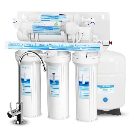 Geekpure 6-stufiges Umkehrosmose Trinkwasser Filtersystem mit Alkalischem pH+ Remineralisierungs Filter -75GPD von Geekpure