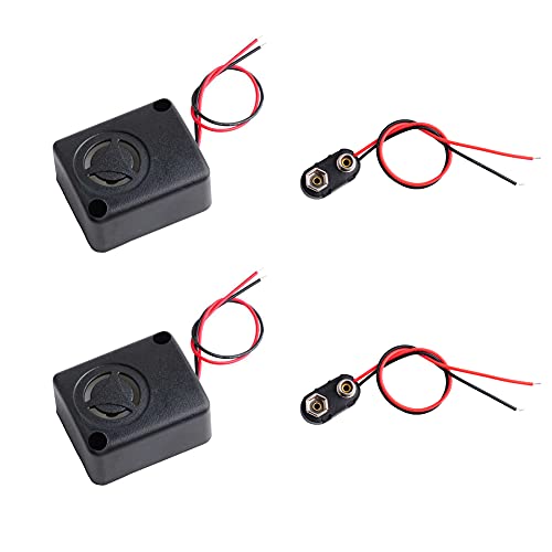 Geekstory 2 STÜCKE DC 12V 110dB High-Dezibel Buzzer Elektronische Schwarz Mini Square Alarm Sirene Versicherung Safes Anti-Diebstahl + 2PCS 9V Batterie Clip von Geekstory