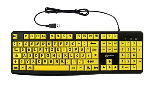Geemarc Alphanumerische Tastatur mit Kabel und großen schwarzen Zeichen auf großen gelben Tasten - Hoher Kontrast für Sehbehinderte - Kompatibel mit Windows XP, Vista, 7, 8, 10 - QWERTZ von Geemarc