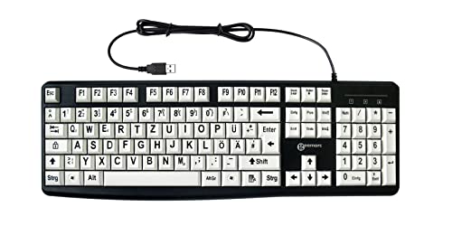 Geemarc Alphanumerische Tastatur mit Kabel und großen schwarzen Zeichen auf großen weißen Tasten - Hoher Kontrast für Sehbehinderte - Kompatibel mit Windows XP, Vista, 7, 8, 10 - QWERTZ von Geemarc