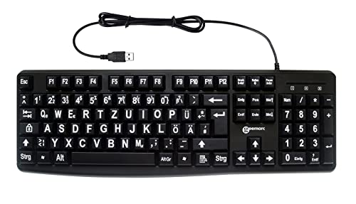 Geemarc Alphanumerische Tastatur mit Kabel und großen weißen Zeichen auf großen schwarzen Tasten - Hoher Kontrast für Sehbehinderte - Kompatibel mit Windows XP, Vista, 7, 8, 10 - QWERTZ von Geemarc