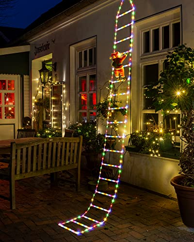 Geemoo LED Weihnachtsmann Leiter Lichterkette - 3 Meter LED Weihnachtsbeleuchtung Strombetrieben mit Timer, Speicherfunktion, 8 Modi, für Innen Außen Weihnachtsbaum Fenster Weihnachten Deko (Bunt) von Geemoo