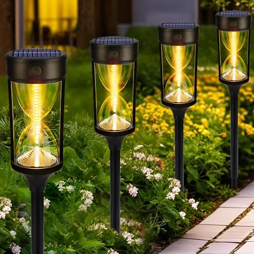Geemoo Solarlampen für Außen Garten, 4 Stück Solarleuchten Garten Warmweiß mit 42 LEDs, IP65 Wetterfest Gartenleuchten Solar, Sanduhr-Form Solarlampe für Außen, Terrasse, Hof, Wege, Rasen Deko von Geemoo