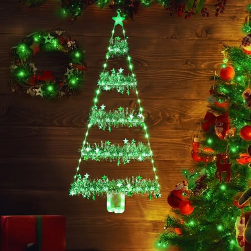 Geemoo Weihnachtsbeleuchtung Außen Batterie, 81cm Weihnachtsbaum Leiter Lichterkette mit Lametta Girlande, Timer, 8 Modi, Grün Fensterlicht für Innen, Fenster, Party, Hochzeit, Tür, Weihnachtsdeko Geemoo Weihnachtsbeleuchtung Außen Batterie, 81cm Weihnachtsbaum Leiter Lichterkette mit Lametta Girlande, Timer, 8 Modi, Grün Fensterlicht für Innen, Fenster, Party, Hochzeit, Tür, Weihnachtsdeko von Geemoo