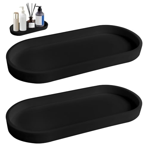 2 Stück Badezimmer Tablett, Silikon Klein Deko Tablett, Schminktisch Ablageschale, Badezimmer Deko modern Bad Accessoires, für Küchenspüle, Wohnzimmer, Waschbecken, Badewanne (Schwarz) von Geentargetel