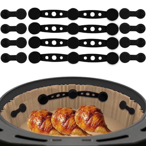 Airfryer Magnete Zubehör für Backpapier, Air Fryer Magnetische Silikon Schnallen Set für Pergamentpapier, 4 Stück, Küchenzubehör mit langen und kurzen Clips (Schwarz) von Geentargetel