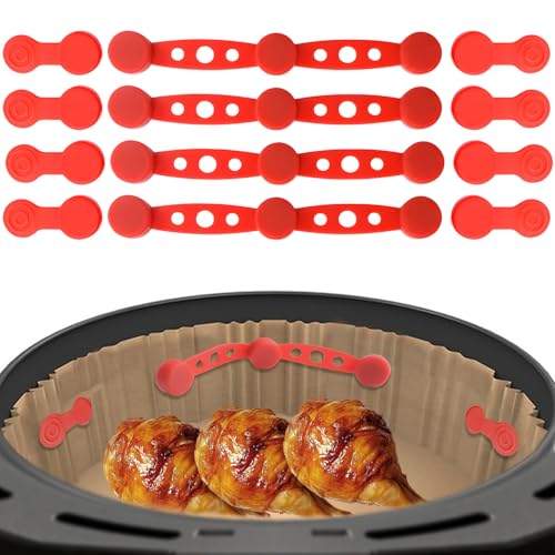 Airfryer Magnete für Backpapier, Air Fryer Magnetische Silikon-Schnallen-Set für Pergamentpapier, 4 Stück, Küchenzubehör mit langen und kurzen Clips (Rot) von Geentargetel