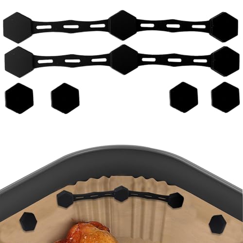 Airfryer Magnete für Backpapier, Magnete für Heißluftfritteuse, Silikon Magnete für Airfryer, Magnet Heißluftfritteuse für Backpapiereinlagen, Verhindern dass Papier Lebensmittel bedeckt (Schwarz) von Geentargetel