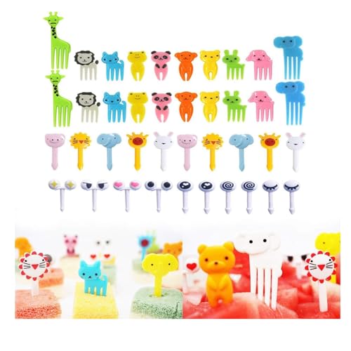 Geettcaifu 40 Stück Tier-Frucht-Essenspieße, Bento-Box-Plektren, Mini-Zahnstocher mit Cartoon-Tierfutter, wiederverwendbare Lunch-Bento-Gabeln, lustige, niedliche Obst-Zahnstocher von Geettcaifu
