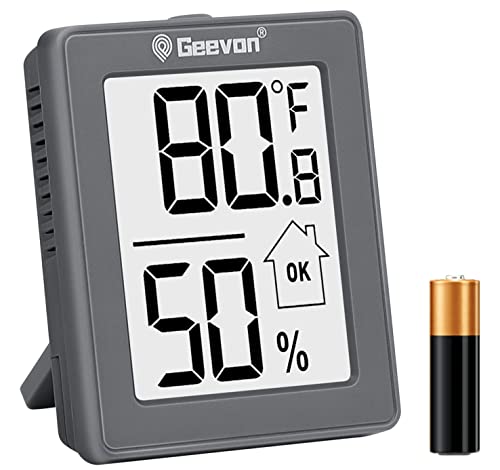 Geevon 1 Pack Digital Hygrometer Indoor Thermometer Raum Luftfeuchtigkeit Messgerät mit Batterie, Temperatur Luftfeuchtigkeit Meter Indikator für Haus, Büro, Gewächshaus, Mini Hygrometer, grau von Geevon