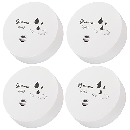 Geevon 4 Pack Wassermelder, 100dB Wassersensor Alarm Flut-Detektor für Keller, Badezimmer, Waschküche, Küchen, Garagen und Dachböden, Wasser-Alarm-Batterie-betrieben (Batterie enthalten) von Geevon