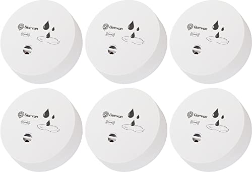 Geevon 6 Pack Wassermelder Wasseralarm, 100dB Wassersensor Alarm Flut-Detektor für Keller, Badezimmer, Waschküche, Küchen, Garagen und Dachböden, Wasser-Alarm-Batterie-betrieben (Batterie enthalten) von Geevon