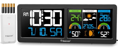 Geevon DCF Wetterstation Funk mit Außensensor, Wetterstationen Innen und Außentemperatur Funk mit Wettervorhersage Digitales Thermometer Hygrometer (246258 mit Batterie) von Geevon