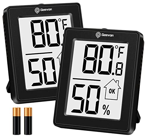 Geevon Digital Hygrometer Indoor Thermometer Luftfeuchtigkeit Meter mit Batterie Temperatur Luftfeuchtigkeit Meter Display für Haus Büro Gewächshaus Mini Hygrometer Schwarz (2) von Geevon