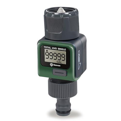 Geevon Digitaler Wasserzähler, Durchflussmesser Wasser Wassermengenzähler mit Messing-Einlass-Metallgewinde, Schlauchwasserzähler für Gartenbewässerung im Freien, hohe Genauigkeit & IPX6 wasserdicht von Geevon