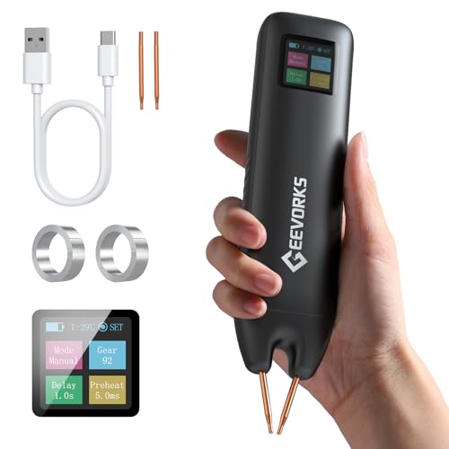 Akku Punktschweißgerät, Geevorks Punktschweißgerät für Akkus, 2 in 1 Handheld Punktschweißgerät automatisch und manuell, 99 einstellbaren Geschwindigkeiten für DIY-Akkupacks, LED-Anzeige von Geevorks