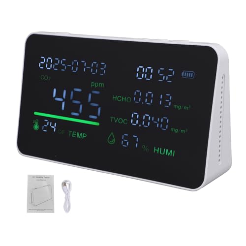 Geevorks 5-in-1 Luftqualitätsmonitor, CO2-TVOC-HCHO-Feuchtigkeits-Temperatur-Detektor, LCD-Farbbildschirm von Geevorks