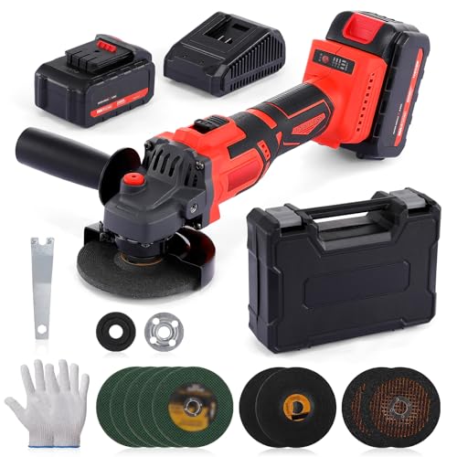 Akku Winkelschleifer 125 mm,21V Akku Flex Bürstenloser Motor mit 2 × 4.0Ah Akkus & Ladegerät, Kunststoffgehäuse, 9000 RPM Zum Schleifen, Polieren, Schneiden, von Geevorks