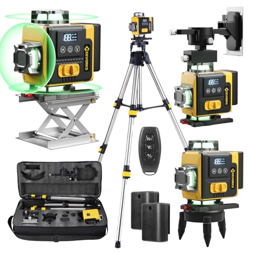 Geevorks Laser Wasserwaage 4D Kreuzlinienlaser Profi-Set | 16 Linien Selbstnivellierend, 25m Reichweite mit Stativ | 2 * 2400mAh Akku + Fernbedienung & Wandhalterung IP54 von Geevorks