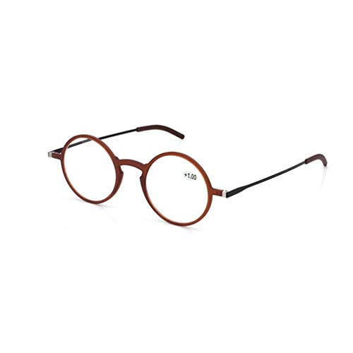 Runde dünne Lesebrille, Anti-Ermüdung der Augen, Frauen stilvolle, blaues Licht Blocking, Überanstrengung der Augen Gläser Lesen, Rahmenlos und Leichtbau (Color : Brown, Size : 1.0) von Geeyu