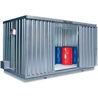 SAFE Tank Gefahrstoffcontainer 1350 ALG, Außenaufstellung, verzinkt, montiert, Maße außen 4350x2170x2300 mm, Doppelflügeltür, mittig in Breitseite, Lagerfläche 8 m² von SAFE Tank