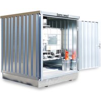 SAFE Tank Gefahrstoffcontainer 1000 PLG, Außenaufstellung, verzinkt, montiert Maße außen 3050x2170x2350 mm, Doppelflügeltür (asymmetrische Teilung), mittig in 3 m Seite, Zusatztür, Lagerfläche 6 m² von SAFE Tank