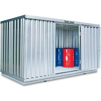 SAFE Tank Gefahrstoffcontainer 1350 PLG, Außenaufstellung, verzinkt, montiert. Maße außen 4050x2170x2300 mm, Einzelflügeltür, mittig in 2 m Seite, Lagerfläche 8 m² von SAFE Tank