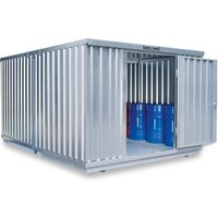 SAFE Tank Gefahrstoffcontainer Kombination 2000 WGK 1-3, verzinkt, vormontiert, Maße außen 3050x4340x2310 mm, Doppelflügeltür (asymmetrische Teilung), mittig im Modul, Lagerfläche 12 m² von SAFE Tank