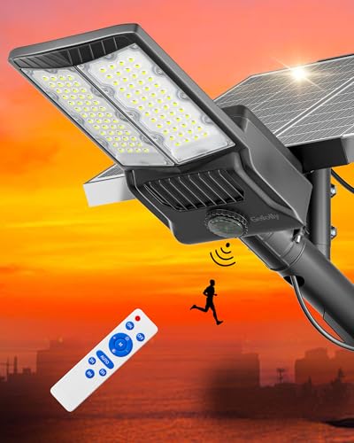 Gefolly SL-10100W LED Solar Straßenlaterne mit Fernbedienung -600100LM Solar Wandleuchte Aussen Dämmerung bis zum Morgengrauen, IP67 Wasserdicht 6500K LED Außenlampe für Gärten Straßen Garage von Gefolly