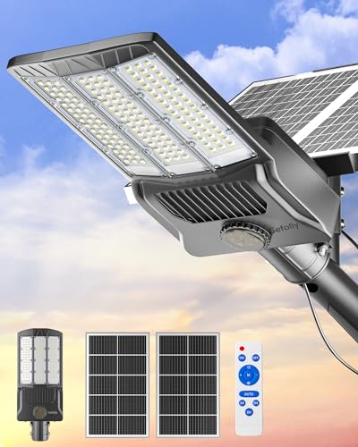 Gefolly SL-12000W LED Solar Straßenlaterne mit Fernbedienung -800000LM Solar Wandleuchte Aussen Dämmerung bis zum Morgengrauen, IP67 Wasserdicht 6500K LED Außenlampe für Gärten Straßen Garage von Gefolly
