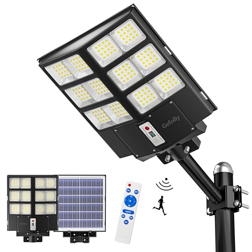 Gefolly SL-2000W Solar Straßenlaterne für Außen -200000LM Solarlampen mit Bewegungssensor, 6500K Dämmerung bis zum Morgengrauen IP67 Wasserdicht Solar Wegeleuchte im Freien für Gärten Straßen Garage von Gefolly